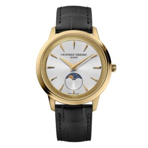 Frederique Constant Classics Moneta FC-206S3S5 - Gioielleria Casavola di Noci - orologio unisex con fasi lunari in acciaio INOX PVD color oro giallo - cinturino in pelle