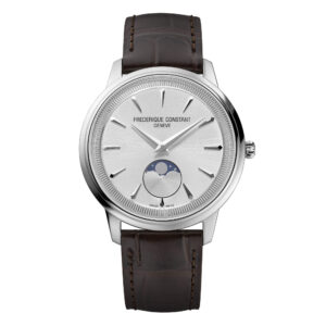 Frederique Constant Classics Moneta FC-206S3S6 - Gioielleria Casavola di Noci - orologio unisex con fasi lunari in acciaio INOX - cinturino in pelle marrone