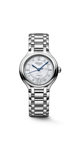 Longines Primaluna L8.123.4.87.6 - Gioielleria Casavola di Noci - orologio automatico svizzero da donna - quadrante in madreperla e diamanti - bracciale in acciaio INOX