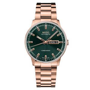 Mido Commander Datoday M021.430.33.091.00 - Gioielleria Casavola di Noci - orologio automatico svizzero - cassa in acciaio INOX color oro rosa - quadrante verde