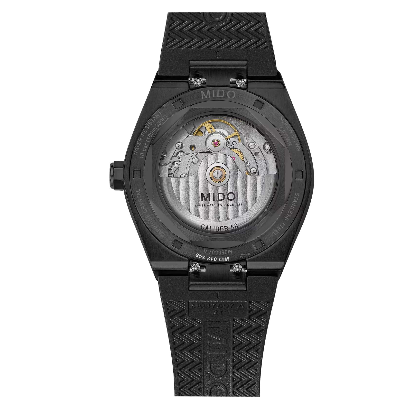 Mido Multifort 8 One Crown M055.507.37.051.00 - Gioielleria Casavola di Noci - orologio automatico svizzero con fondello trasparente e cassa in acciaio INOX color nero