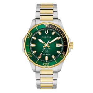 Bulova Marine Star Automatic 98B467 - Gioielleria Casavola di Noci - orologio automatico sportivo da uomo - quadrante verde effetto sfumato - ghiera color oro giallo con anello bicolore
