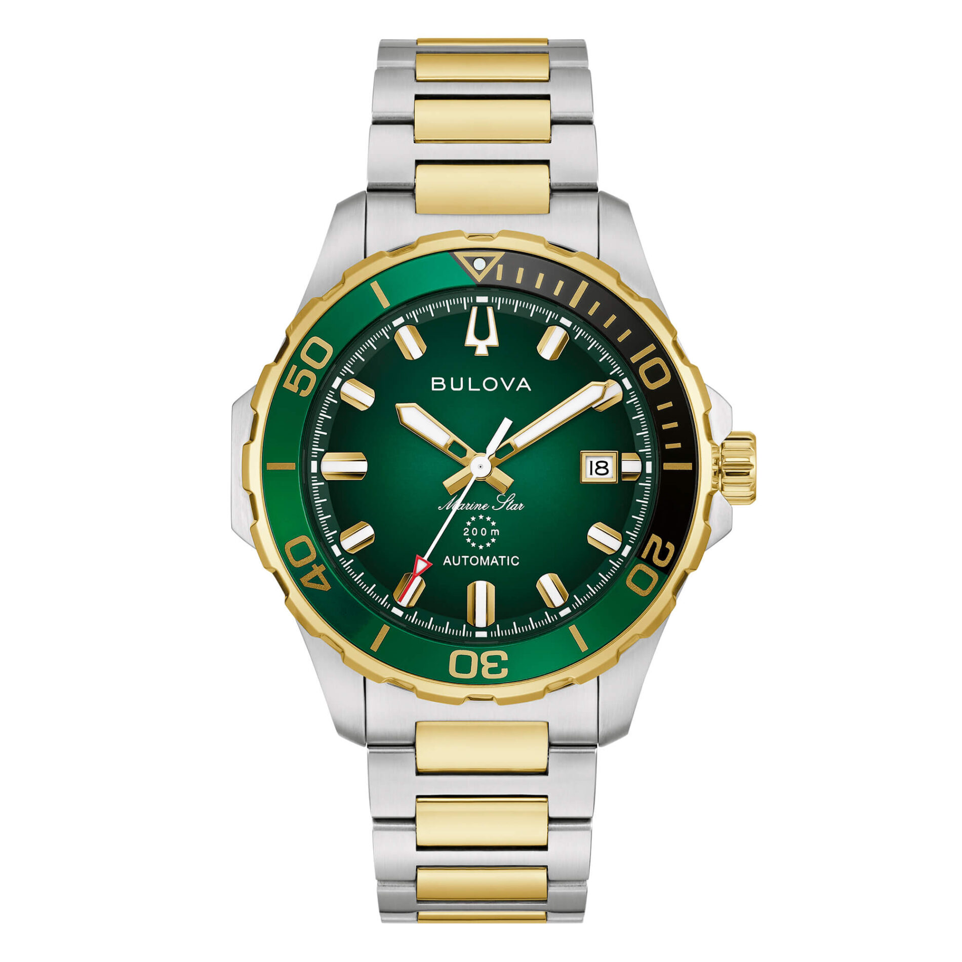 Bulova Marine Star Automatic 98B467 - Gioielleria Casavola di Noci - orologio automatico sportivo da uomo - quadrante verde effetto sfumato - ghiera color oro giallo con anello bicolore