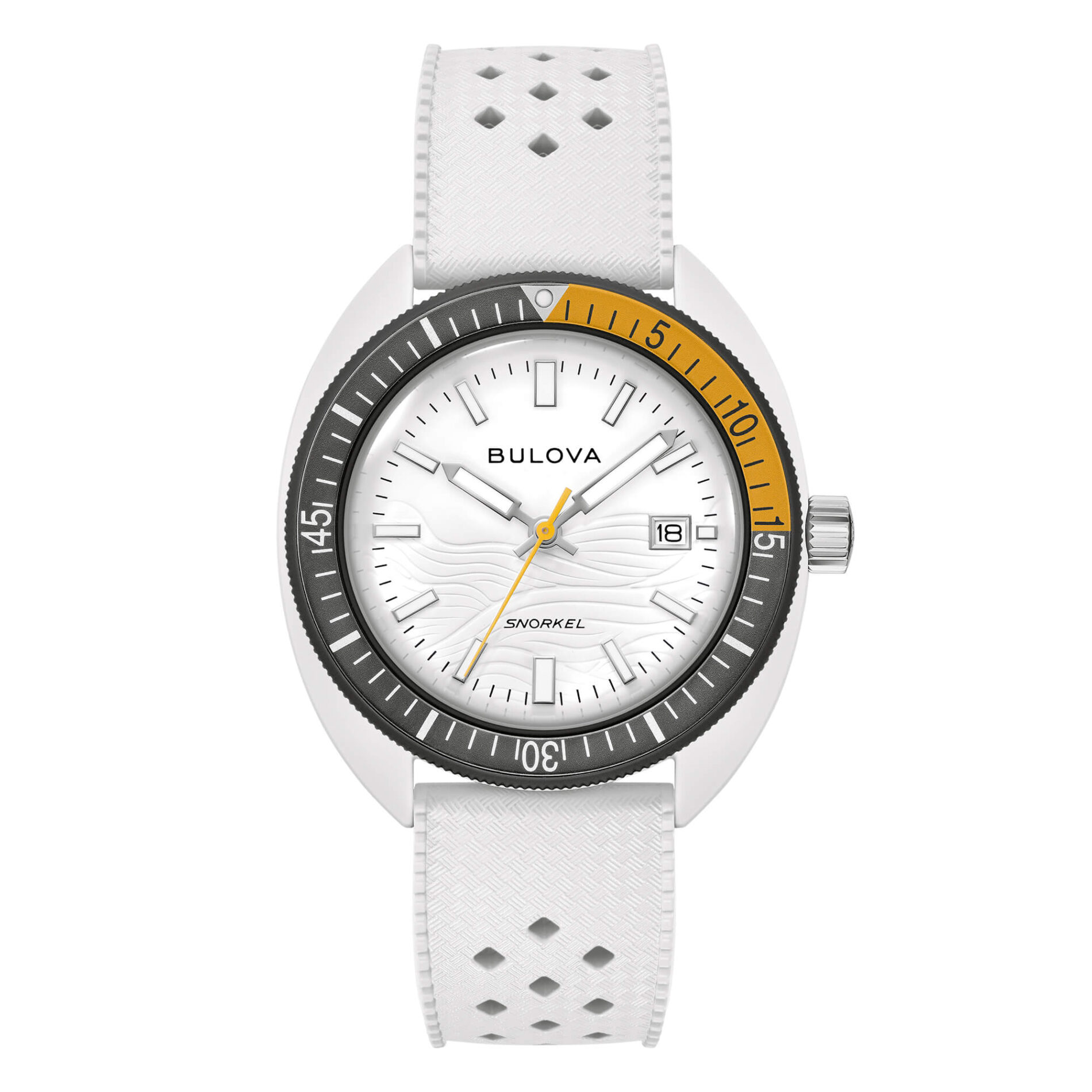 Bulova Snorkel 98B459 - Gioielleria Casavola di Noci - orologio unisex subacqueo - quadrante color bianco - ghiera con anello bicolore giallo ocra e nero