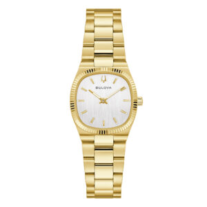 Bulova Super Seville Mini 97L189 - Gioielleria Casavola di Noci - orologio da donna con quadrante argentato - ghiera zigrinata color oro giallo