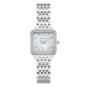 Bulova Sutton Square 96R256 - Gioielleria Casavola di Noci - orologio da donna quadrato piccolo - ghiera con pavé di diamanti taglio brillante