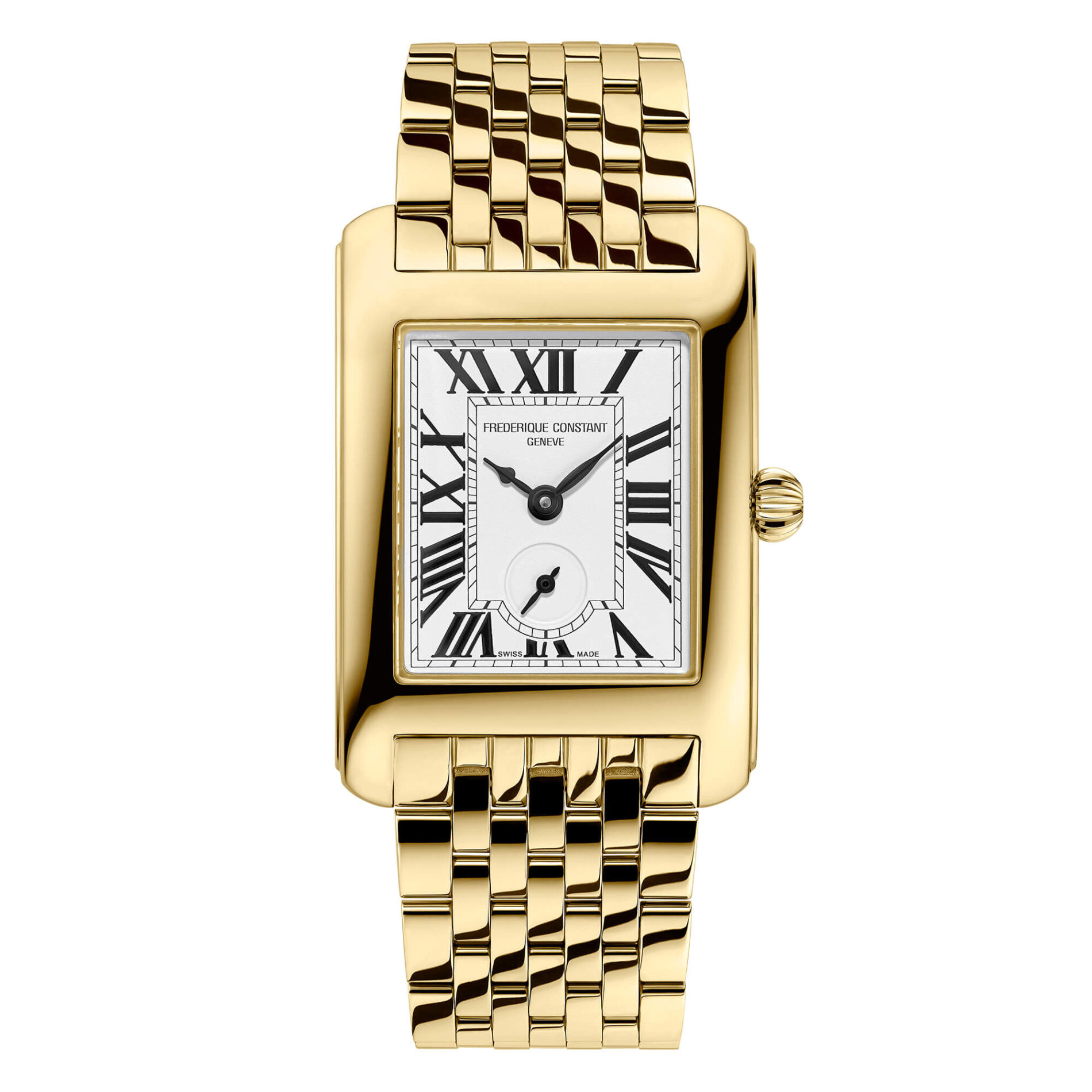 Frederique Constant Classics Carree FC-235S2C5B - Gioielleria Casavola di Noci - orologio svizzero al quarzo unisex con cassa rettangolare in acciaio INOX color oro giallo