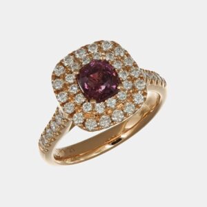 Anello Halo con spinello Burma 1.21 ct Prestige Rosé - Gioielleria Casavola di Noci - gioiello in oro rosa con diamanti - idee regalo donna che ama oggetti originali