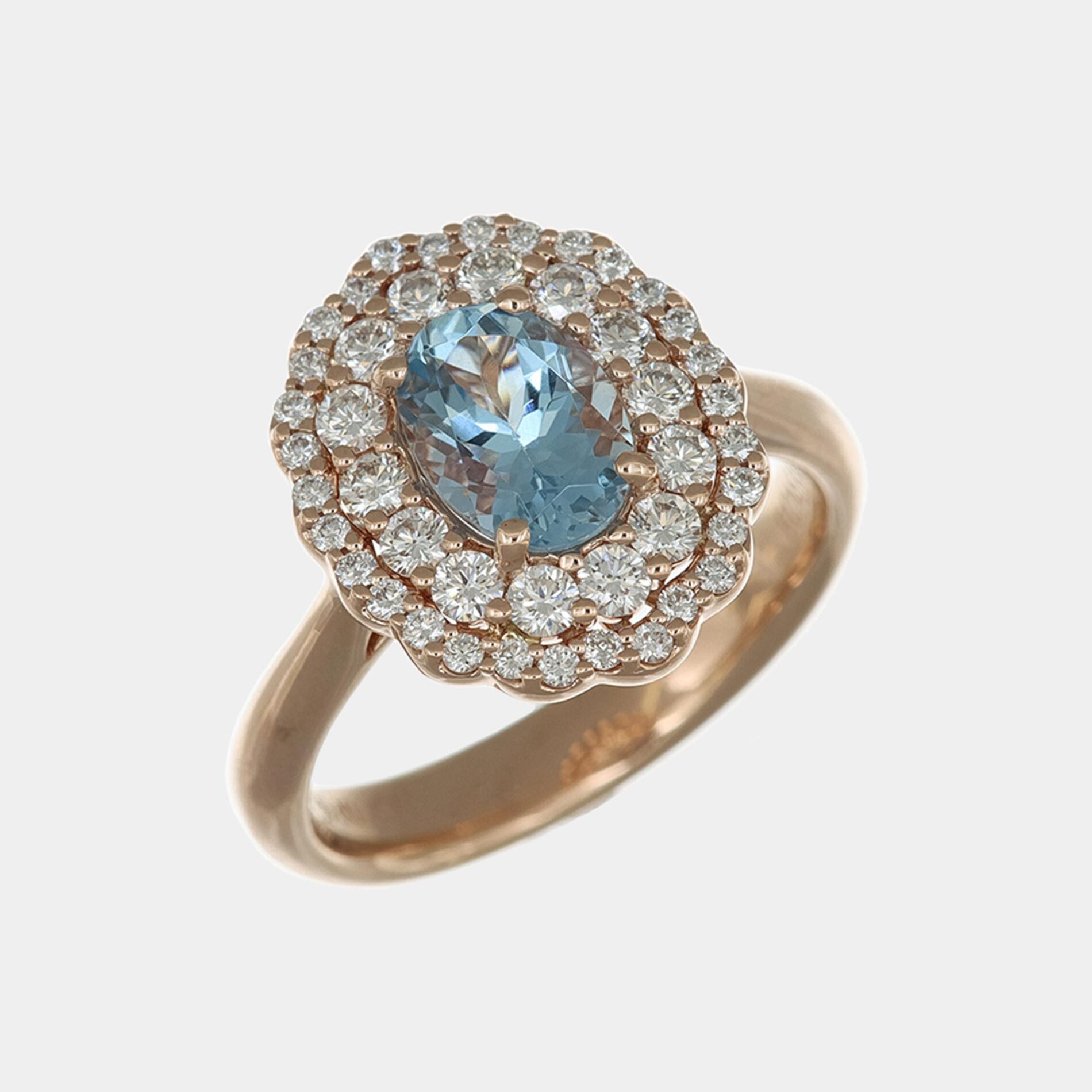Anello oro rosa acquamarina ovale 1.16 ct Prestige Rosé - Gioielleria Casavola di Noci - gioiello con diamanti - per lei - idee regalo per terzo anniversario matrimonio