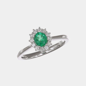 Anello rosetta smeraldo Zambia 0.39 ct Prestige White