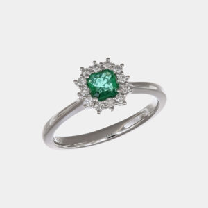 Anello rosetta smeraldo quadrato 0.29 ct Prestige White
