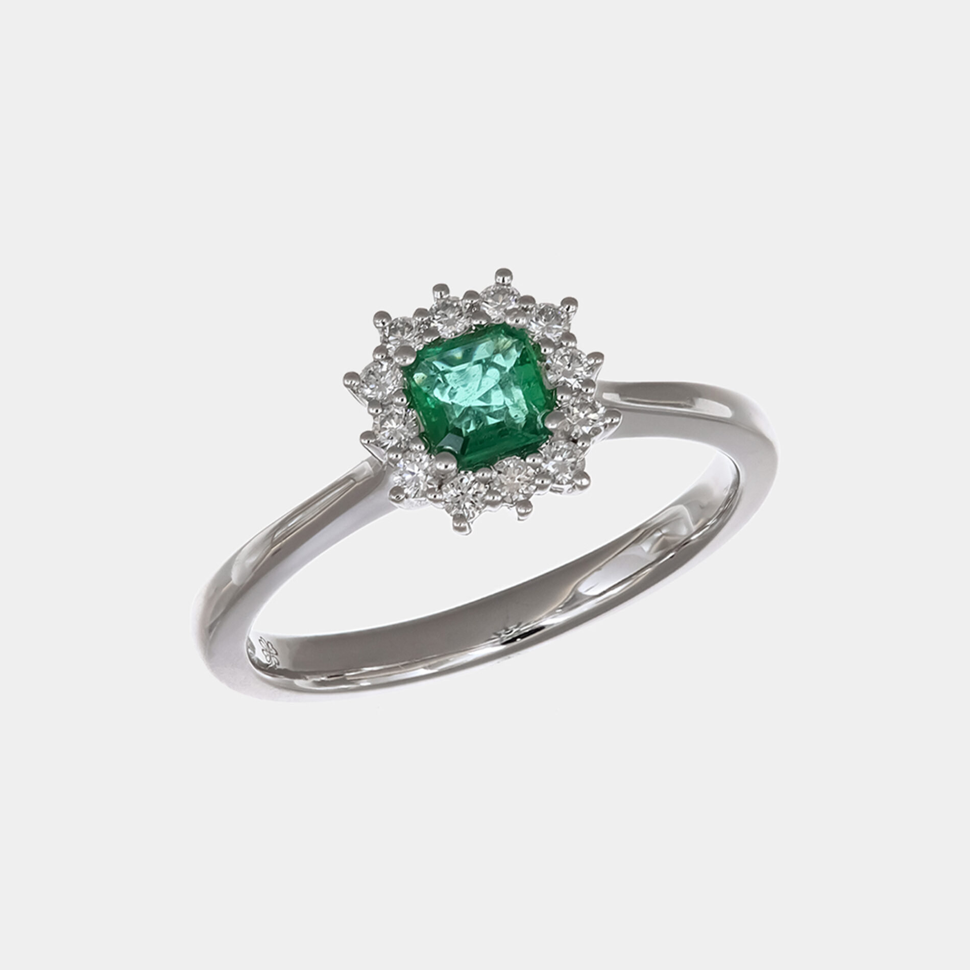 Anello rosetta smeraldo quadrato 0.29 ct Prestige White