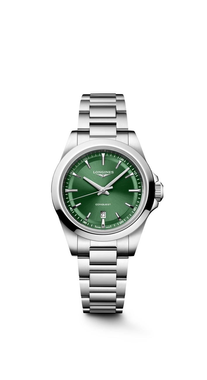 Longines Conquest L3.350.4.09.6 - Gioielleria Casavola di Noci - orologio al quarzo svizzero da donna - cassa in acciaio INOX 30 mm - quadrante color verde