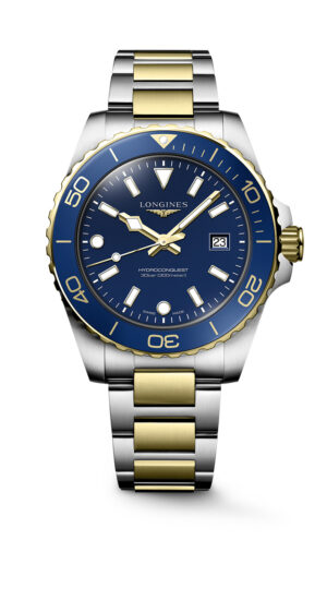 Longines Hydroconquest Quartz L3.769.3.96.7 - Gioielleria Casavola di Noci - orologio svizzero subacqueo 300 metri in acciaio INOX bicolore oro giallo e argento con quadrante blu