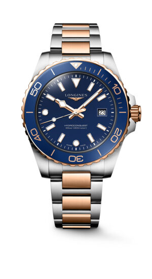 Longines Hydroconquest Quartz L3.769.3.98.7 - Gioielleria Casavola di Noci - orologio svizzero subacqueo 300 metri in acciaio INOX bicolore oro rosa e argento con quadrante blu