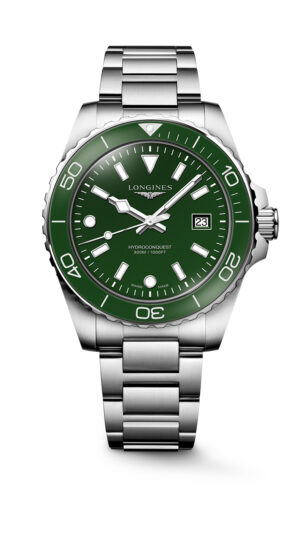 Longines Hydroconquest Quartz L3.769.4.06.6 - Gioielleria Casavola di Noci - orologio svizzero subacqueo 300 metri in acciaio INOX con quadrante verde