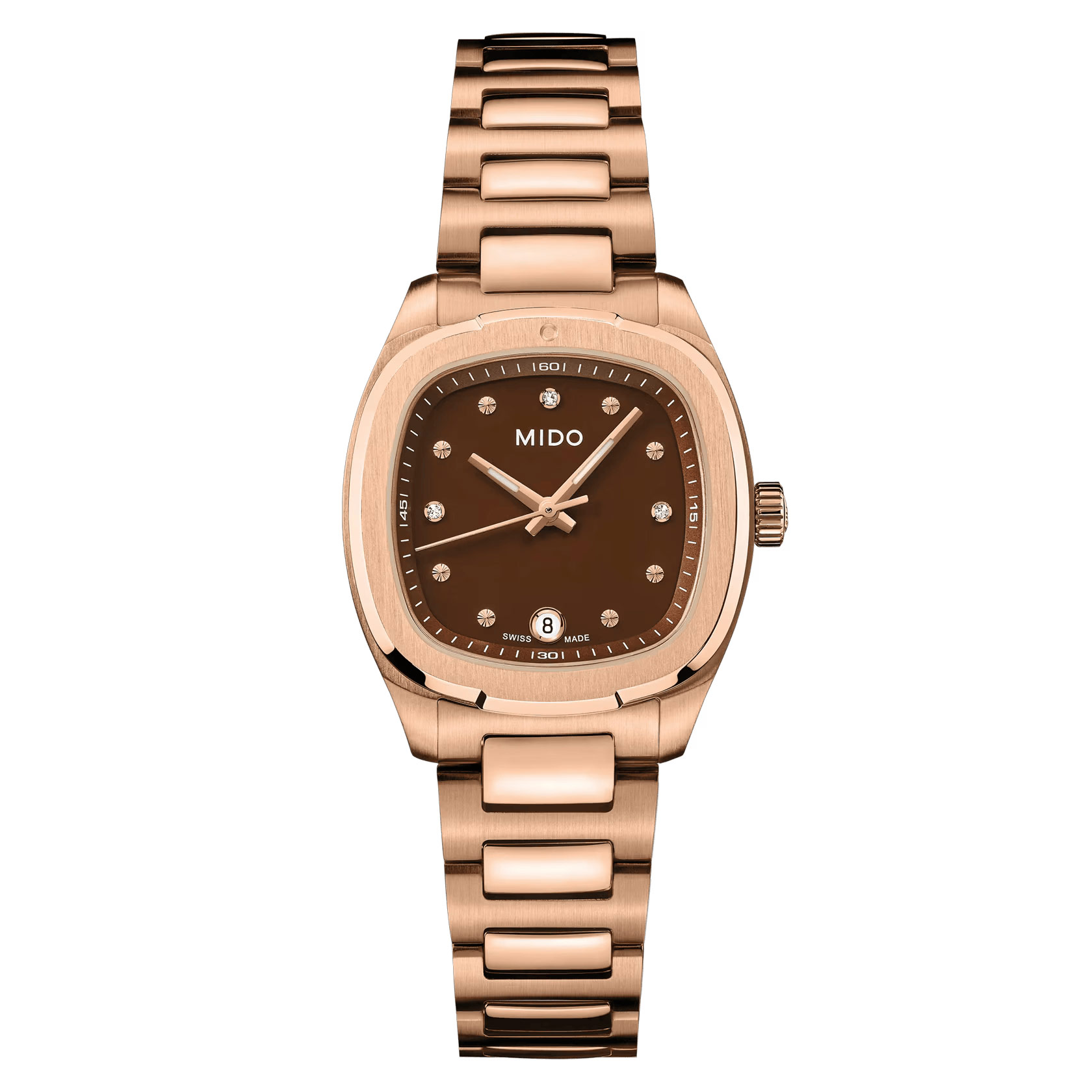 Mido Multifort TV 28 Quartz M049.110.11.296.00 - Gioielleria Casavola di Noci - orologio svizzero da donna con quadrante marrone e diamanti come indici