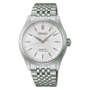 Seiko Presage Classic Series HCC001J1 - Gioielleria Casavola di Noci - orologio automatico giapponese unisex con quadrante bianco effetto seta - bracciale in acciaio INOX